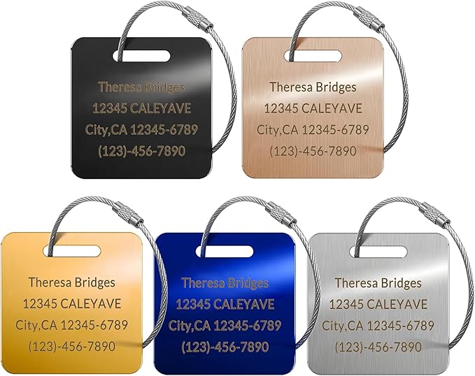 (5Pack Made in USA) Custom Personalized Luggage Tags-Customized Unique tag for Suitcase Backpack Travel,Bags (Blue (2 × 2))