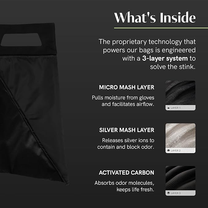 Salt Glove Bag Smell-Proof Durable Odor Containing Bag for Gloves - Large - Water-Resistant and Easy to Clean Smell Proof Bag - Black