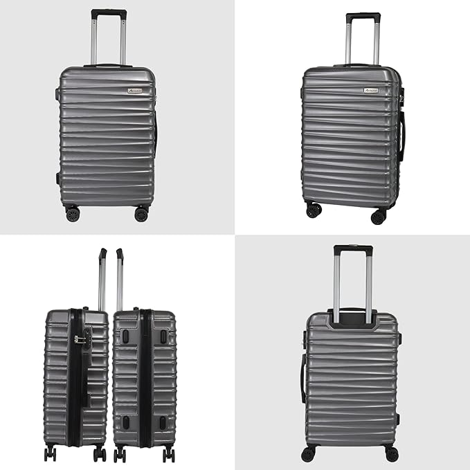 Luggage Sets 3 Piece(20/24/28)-Suitcase Set- Luggage with Wheels-PC + ABS Durable Lightweight Rotating hardshell suitcase 5PCS (Metallic Grey)…