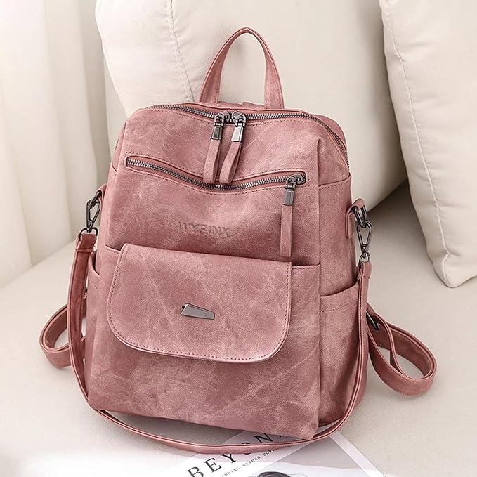 PU Leather Backpack Purse for Women Fashion Multipurpose Design Handbag Ladies Shoulder Bags Travel Backpack Pink
