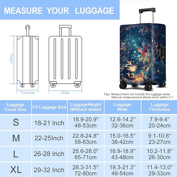 Raccoon Luggage Cover Washable Suitcase Protector Anti-Scratch,Stretchable Fit for 20-34Inch Luggage Durable Travel Bag Cover with Zipper Closure (M(24-26inch suitcase))