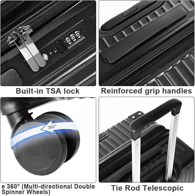 3-Piece Expandable Luggage Set Suitcase in Classic Black -Double Wheel Stability & Secure TSA Locks(20in24in28in)