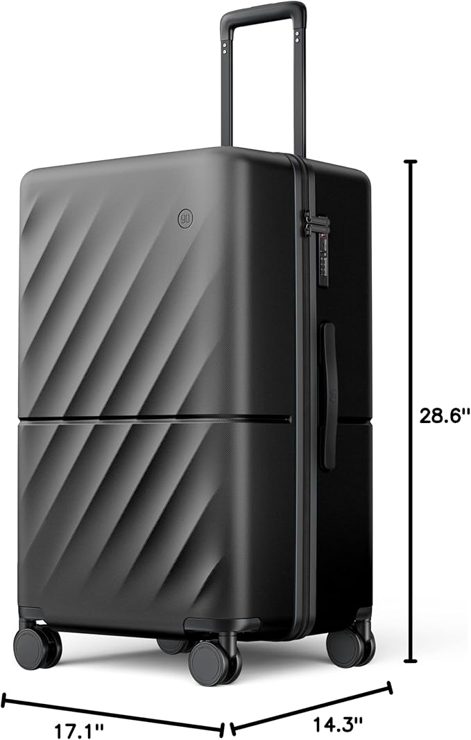 Trunk Luggage 26 Inch, Medium Checked Luggage with Double Spinner Wheels, Anti-Burst Zipper, Hard Case PC Suitcase, Lightweight Travel Luggage, TSA Approved (Onyx Black, Hudson)