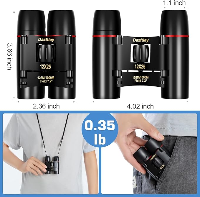 12x25 Small Compact Binoculars for Adults & Kids - Mini Lightweight High Powered Binoculars with Clear Vision for Cruise Ship, Bird Watching, Travel, Opera Concert
