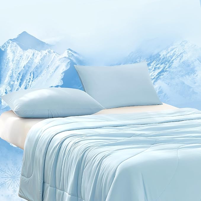 Dream Valley® Outlast® Deepsleep Cooling Comforter, Twin Size, NASA-Grade Space Technology Cooling Blanket for Hot Sleepers Night Sweats, Q-Max > 0.45 Aerocool™ Breathable, Ice Blue, 68"x90"
