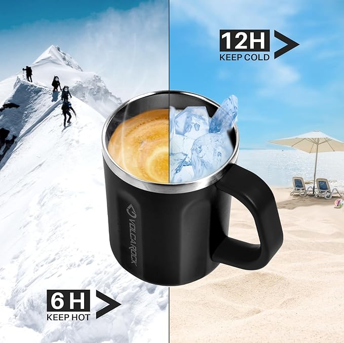 Stainless Steel Coffee Mug with Handle, 16 oz Double Wall Vacuum Insulated Travel Mug Tumbler With Slider Lid, Great Tea Mug for Men and Women (Black)
