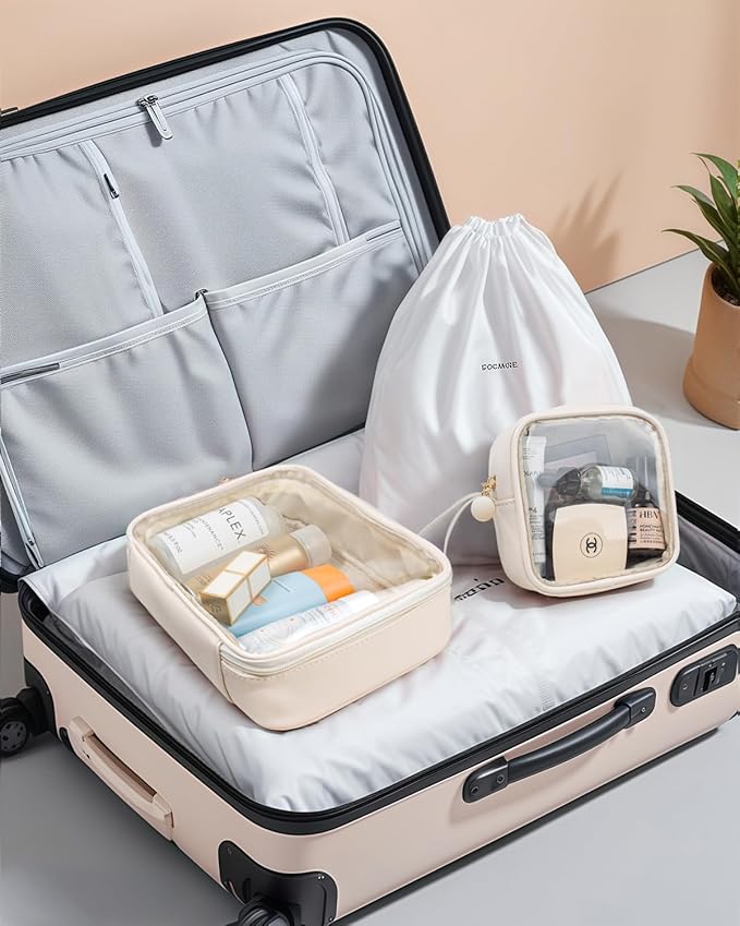 KOTORA TSA Approved Toiletry Bag with Mini Clear Makeup Bag PVC Cosmetic Bags for Women and Men, Carry on Airport Airline Compliant Bag Car Accessories for Women Men(B-Clear White)