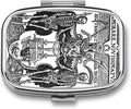 Metal 2 Compartment Pill Organizer Travel Friendly Portable Compact Pill Box Cute Pill Case to Hold Vitamins,Fish Oil,Supplements,Meds,Tablet for Purse,Pocket. (Skeleton Warrior)