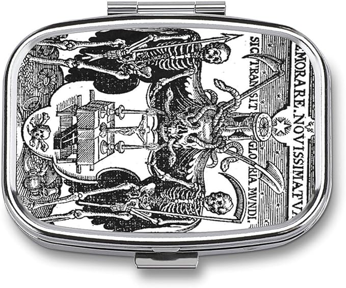 Metal 2 Compartment Pill Organizer Travel Friendly Portable Compact Pill Box Cute Pill Case to Hold Vitamins,Fish Oil,Supplements,Meds,Tablet for Purse,Pocket. (Skeleton Warrior)