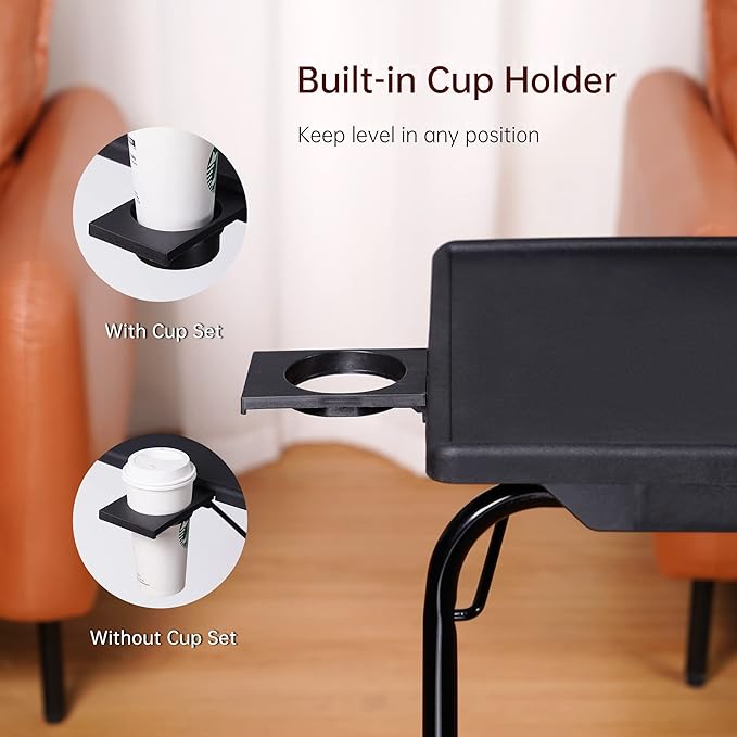 Allpop TV Tray Table, TV Dinner Tray for Eating Set of 2, Adjustable Folding Laptop Table with 6 Heights & 3 Tilt Angles, Cup Holder on Couch & Bed, Black