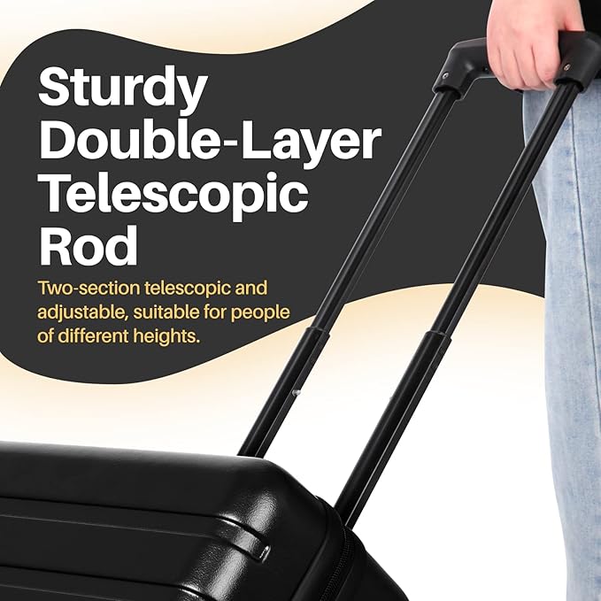 AnyZip Suitcase Hardside PC ABS Lightweight USB Luggage with Wheels TSA Lock Checked-Medium 24 Inch Black