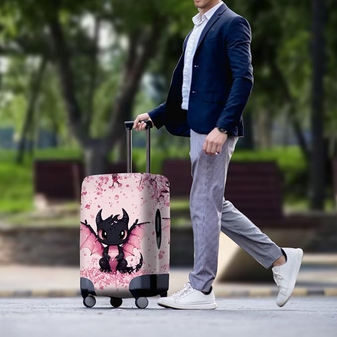 Dragon Luggage Covers for Suitcase Cherry Blossom Travel Suitcase Cover Anti-Scratch Baggage Case Protector Travel Essential with Invisible Zip Universal Fit 18-32'' Pink Luggage