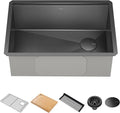 KRAUS Kore Workstation 27-inch Undermount 16 Gauge Black Stainless Kitchen Sink, Single Bowl Kitchen Sink in PVD Gunmetal Finish with Accessories, KWU110-27-PGM