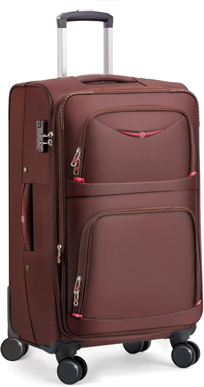 Softside Expandable Luggage with 4 Spinner Wheels, Durable Checked-Luggage Suicase (Coffee, 29-Inch)