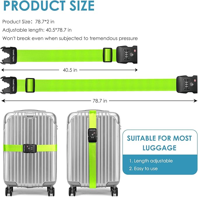 Travel Inspira Luggage Straps for Suitcases with TSA Lock, Protect Your Luggage Anti-Burst, High Visibility Color, Easy to Identify Luggage Adjustable Heavy Duty Belt for 20-32 Inch Suitcases