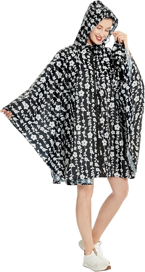 Rain Poncho Jacket Coat Hooded Zipper Style for Women/Men/Adult with Pocket