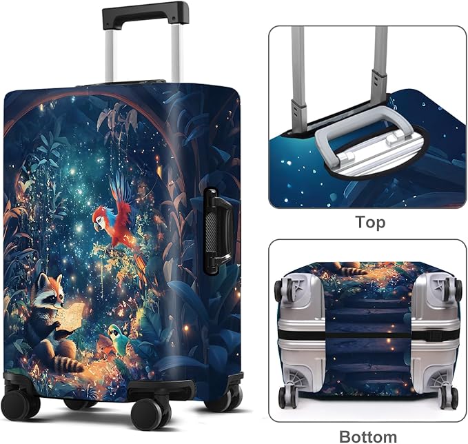 Raccoon Luggage Cover Washable Suitcase Protector Anti-Scratch,Stretchable Fit for 20-34Inch Luggage Durable Travel Bag Cover with Zipper Closure (M(24-26inch suitcase))
