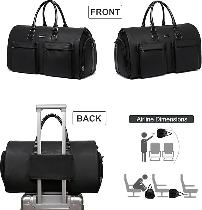Modoker Garment Bags for Travel Carry on Duffle Bags for Airplane Weekender Suit Bags for Men Travel,2 in 1 Travel Duffel ang Garment Bags for Hanging Clothes,Black