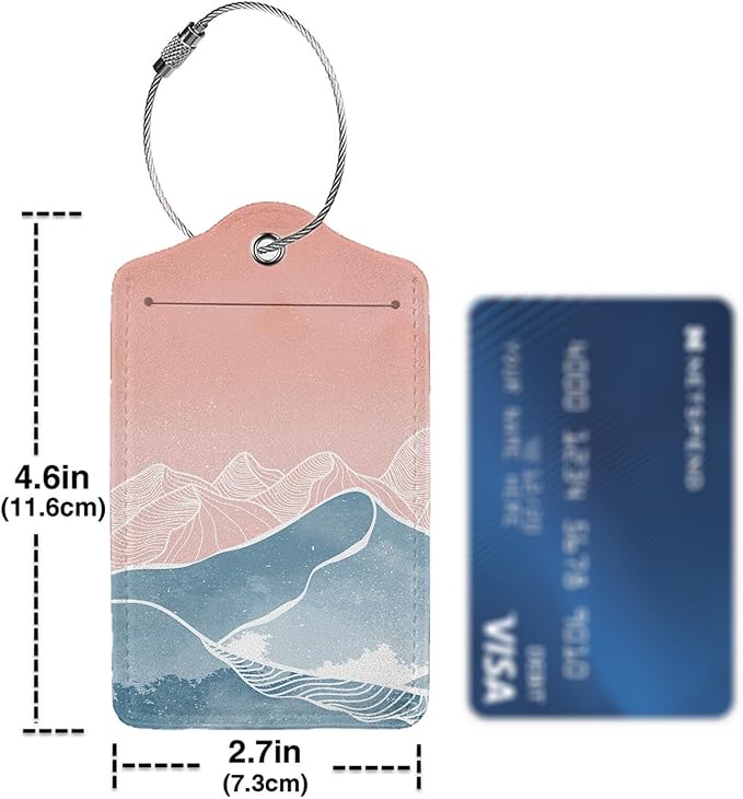 Mountain with Line Art 2 Pcs Luggage Tags,Privacy Cover ID Label with Stainless Steel Loop and Address Card for Travel Bag Suitcase