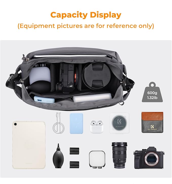 K&F Concept 2 in 1 Sling Bag Everyday Shoulder Bag & Multifunction Photography Crossbody Camera DSLR Backpack Portable Bag