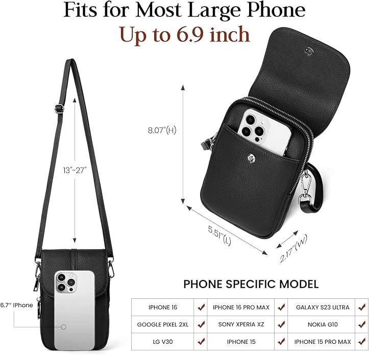 befen Genuine Leather Small Crossbody Bags for Women, Multi Pocket Cell Phone Crossbody Purse with RFID Blocking Card Slots