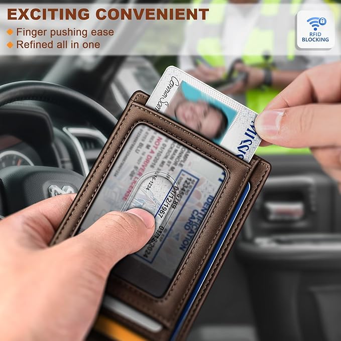 BULLIANT Men Wallet,Slim Leather Wallet Money Clip Card Hodler For Men Gift 8 Cards RFID Blocking