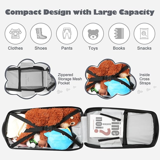 iubest Scooter Luggage Carry On Scooter Suitcase for Kids Age 4-15, Detachable & Foldable 4 in 1 Kids Suitcase, Multifunctional Ride On Travel Trolley Scooter Combo-Black