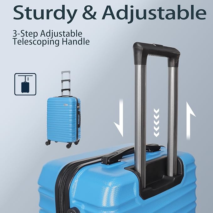 Luggage Set 3 Pieces (20/24/28) -Suitcase Set - Carry on Luggage with Wheels - Check-in Luggage - PC + ABS Durable Suitcase Rotating Silent Wheels Hardside Luggage with Spinner Wheels,5pcs (Sky Blue)