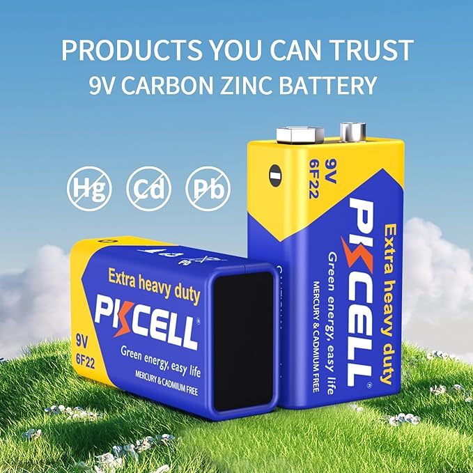 PKCELL 9V Battery Carbon Zinc for Smoke Detectors 6F22 Battery, 10-Year Shelf Life，Ultra Long-Lasting(16PCS)