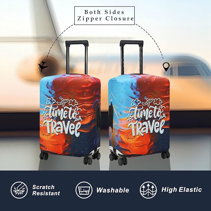Explore Land Luggage Cover Suitcase Protector Fits 31-32 Inch Case (Time to Travel, XL)