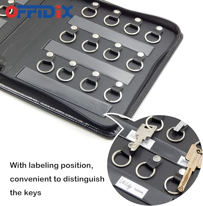 OFFIDIX Portable Zippered Key Case,Leather Portable Key Cabinet 24 Key Hooks Key Organizer,Manager & Landlord Key Holder, Business Padfolio for Real Estate Sales,Hotel Executives, Car Service