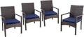 PHI VILLA 4 Pieces Patio Cushioned Rattan Chairs, Outdoor Modern PE Wicker Dining Armchair with Removable Cushions for Deck, Yard, Porch