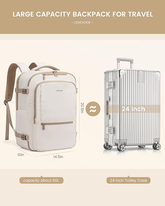 LOVEVOOK Travel Backpack for Women & Men with Waist Belt, 60L Large Carry On Backpack Airline Personal Item Weekender Bag, Water Resistant Laptop Backpacks with 3 Packing Cubes for Travel Essentials