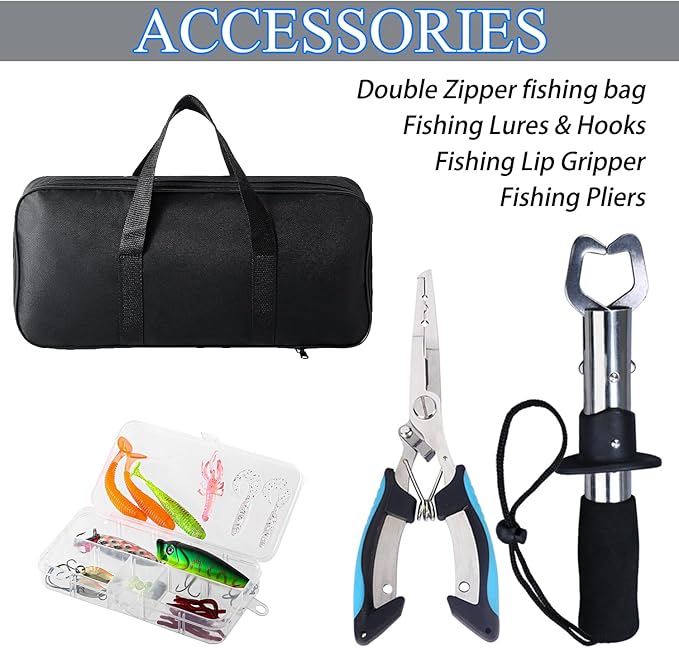 Fishing Rod, 6.9ft Telescopic Fishing Rod and Reel Combo with Fishing Pliers and Lip Gripper Fishing Equipment, 5.2:1 Pre-Loaded Spinning Reel Combo Set Fishing Pole