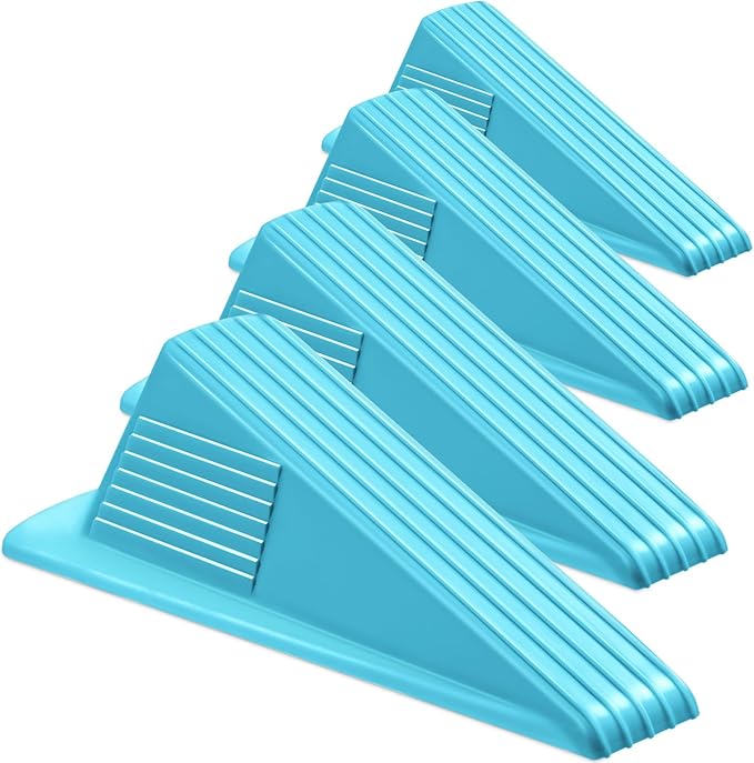 Frienda 4 Pcs Jumbo Door Stoppers Heavy Duty Door Stopper Tall up to 2inch Tall Wedge TPR Large Wedge Stackable Big Rubber Doorstop for Hotel Carpet Hardwood Concrete and Tile (Blue)