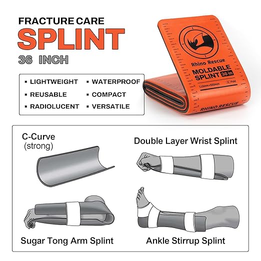 RHINO RESCUE First Aid Splint 36" X 4.3" Orange-Gray, Keep Bones in Position (4, Splint Bundle)