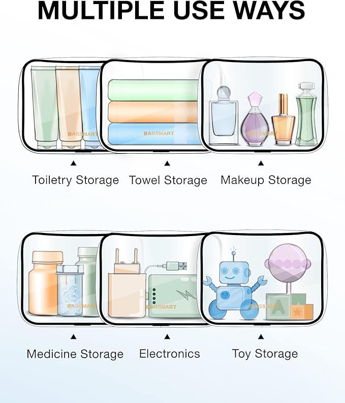BAGSMART Clear Toiletry Bag, 2 Packs TSA Approved Water Resistant Quart Size Travel Organizer, Airport Airline Travel Essential Carry On Makeup Cosmetic Bags for Women, Nude Pink