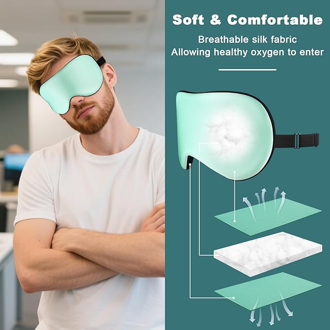 Sleep Mask, Real Natural Pure Silk Eye Masks with Adjustable Strap for Sleeping, Mulberry Silk Eye Sleep Shade Cover, Block Light Reduces Puffy Eyes Traveling Gifts