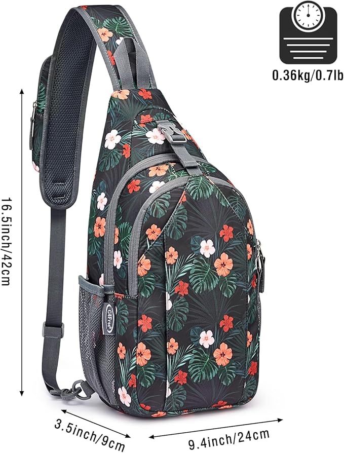 G4Free Sling Bag RFID Blocking Sling Backpack Crossbody Chest Bag Daypack for Hiking Travel(Black Base Floral)