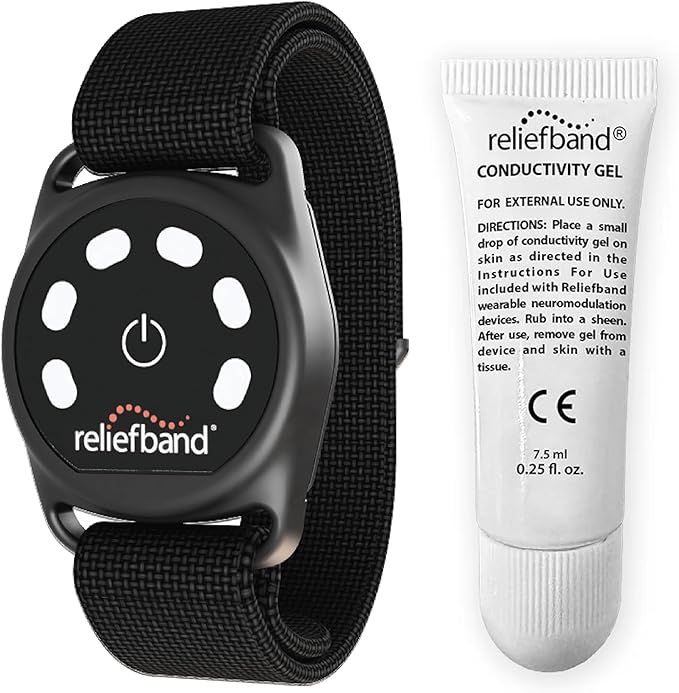 Reliefband Sport Anti-Nausea Wristband | Waterproof, FDA Cleared, Nausea & Vomiting Relief for Motion Sickness (Car, Air, Sea) & Morning Sickness, Drug & Side Effect Free (Black, 1 Extra Gel Tube)