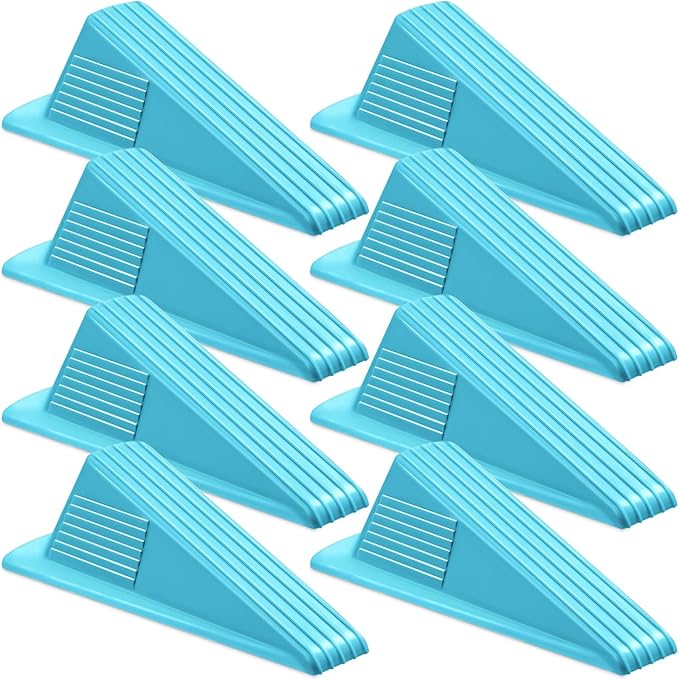 Frienda 8 Pcs Jumbo Door Stoppers Heavy Duty Door Stopper Tall up to 2inch Tall Wedge TPR Large Wedge Stackable Big Rubber Doorstop for Hotel Carpet Hardwood Concrete and Tile (Blue)