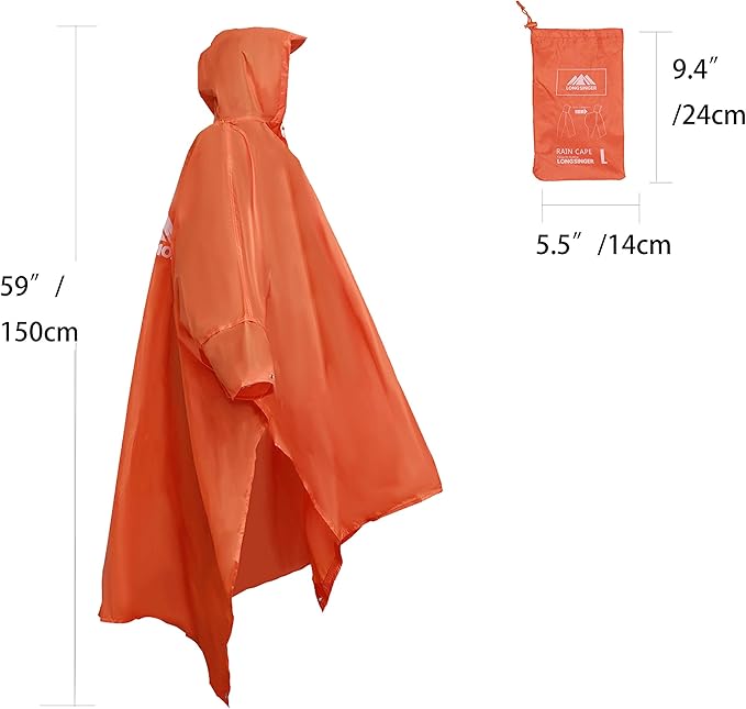 longsinger Rain Poncho for Adult, Waterproof Rain Poncho with Hood and Sleeve, Ideal for Hiking, Hunting, Camping