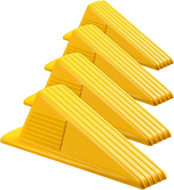 Frienda 4 Pcs Jumbo Door Stoppers Heavy Duty Door Stopper Tall up to 2inch Tall Wedge TPR Large Wedge Stackable Big Rubber Doorstop for Hotel Carpet Hardwood Concrete and Tile (Yellow)