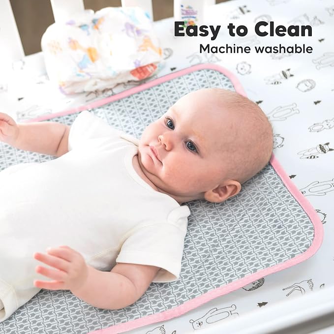 KeaBabies Portable Diaper Changing Pad, Easy Wipe Clean - Foldable Waterproof Baby Changing Mat for Diaper Bag, Compact, Lightweight, 25x13 Baby Changer Travel Essential, Machine Washable (Sweet Pink)