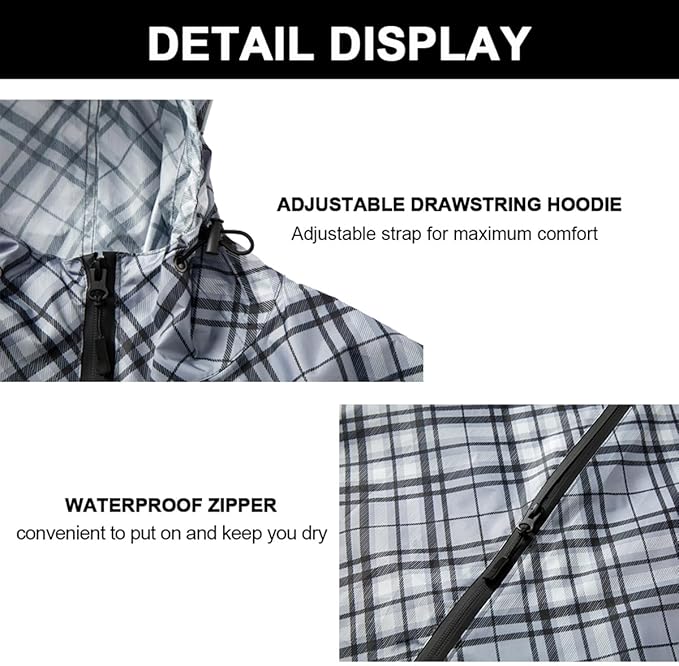 Rain Poncho Jacket Coat Hooded Zipper Style for Women/Men/Adult with Pocket