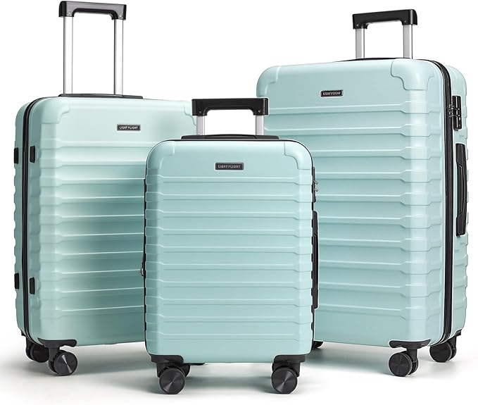 LIGHT FLIGHT Luggage Sets, 3 Piece Durable Suitcase Set with Spinner Wheels, 3 Pcs Hardside Lightweight luggage with TSA Lock, Large Checked Travel Suitcases, 20/24/28 Inch,Mint Green