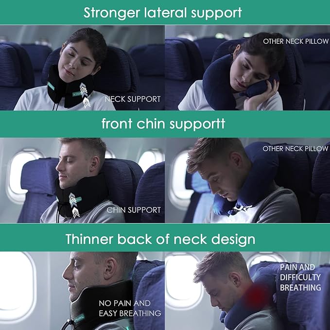GOLDORANGE Travel Pillows for Sleeping Airplane Neck Chin Head Support Memory Foam Travel Neck Pillows for Long Flights Airplane Car Home Office Game, Black S