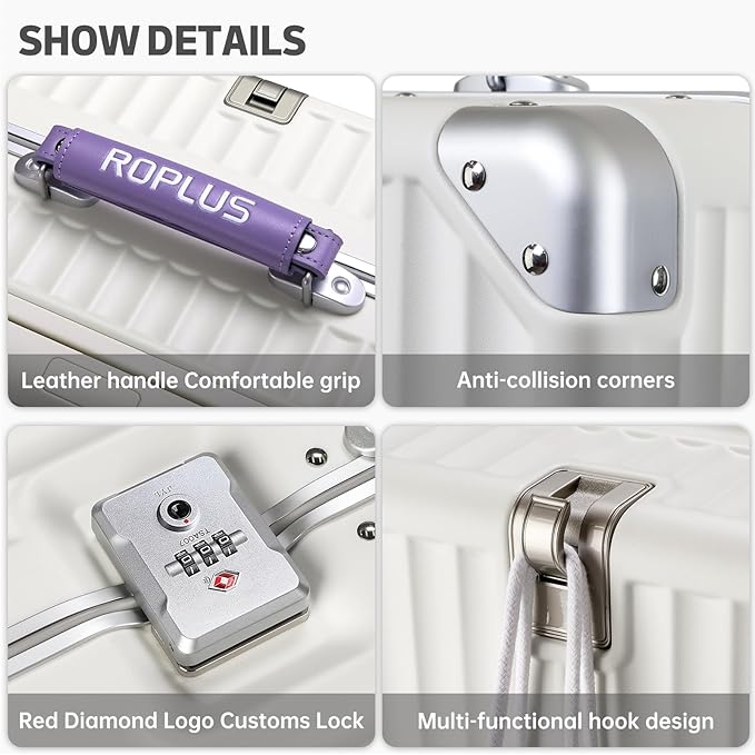 Aluminium Frame Checked-Luggage with Smooth Jelly Wheels, Hardside Zipperless Rolling Suitcase with TSA Lock (WhitePurple, 28-Inch)