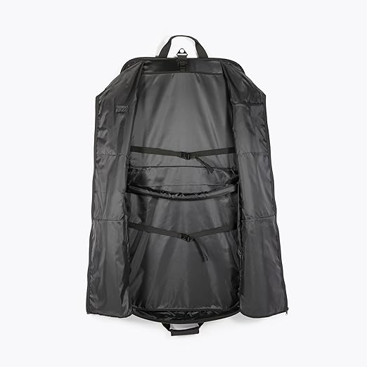 Amazon Basics 43" Premium Garment Bag for Travel, Suit Bag with Shoulder Strap for Suits and Dresses, 1680D Polyester Fabric, Exterior/Interior Pockets, Leather-reinforced Corners, Trifold, Black