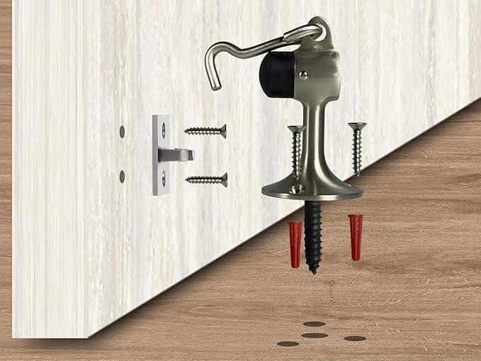 QCAA Door Stop, Solid Brass, Height 3-15/16", Satin Nickel, 1 Pack, Made in Taiwan